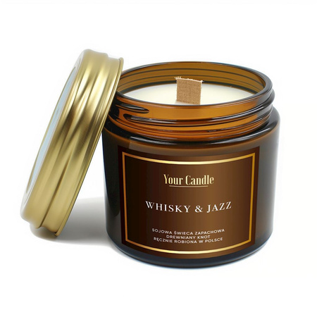 Bougie parfumée au soja avec mèche en bois Whisky &amp; Jazz 120ml - Your Candle