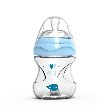 Sticluță de sticlă anti-colici, albastră - 140 ml - Nuvita