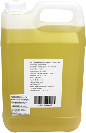 Olej słonecznikowy bezwonny bio 5 l